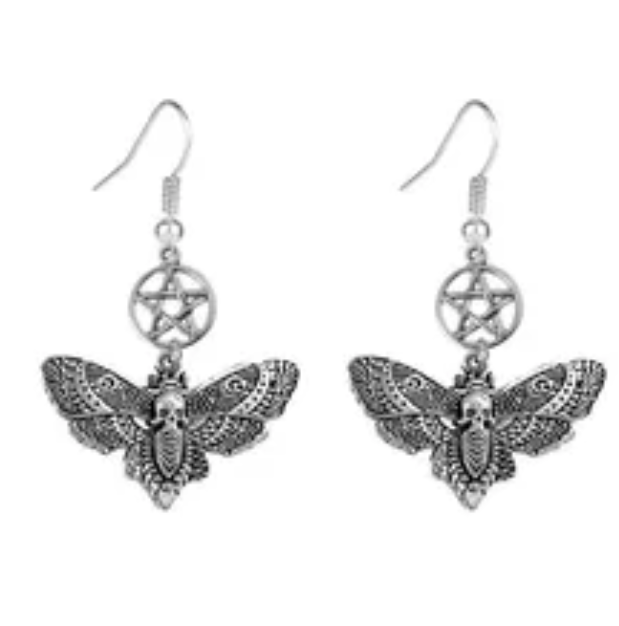 ER827 Moth Hooks With Pentacle Silver