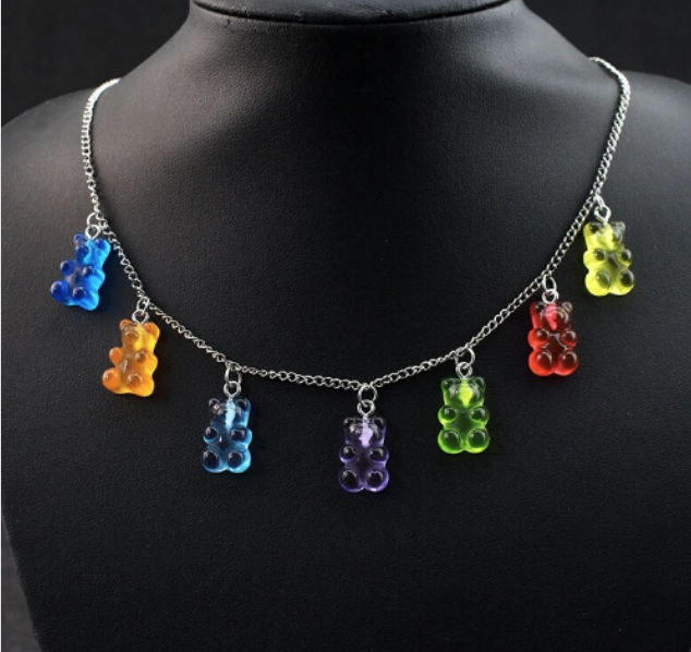 LNK267 Rainbow Gummy Bears Necklace