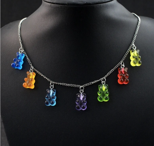 LNK267 Rainbow Gummy Bears Necklace