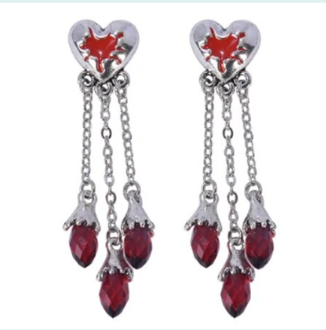 ER897 Heart & 3 Red Drops Earrings