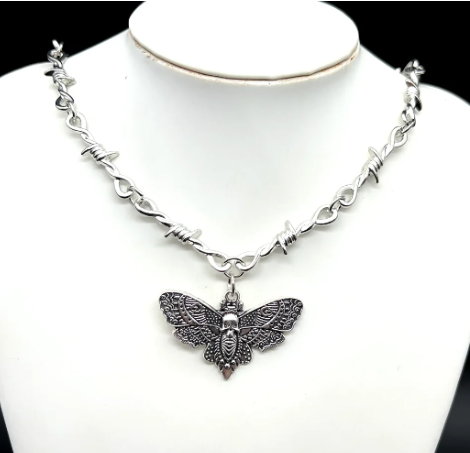 LNK361 Barbed Wire Moth Necklace