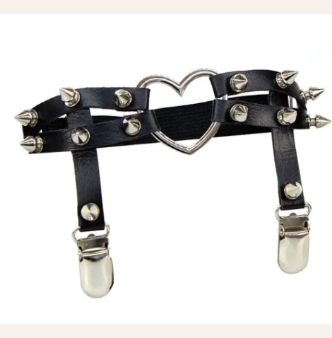 ACCS38 Heart & Spikes Leg Garter Black