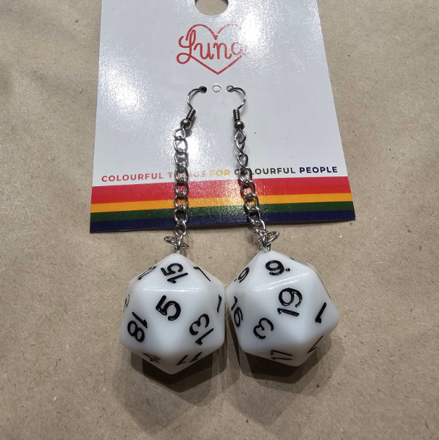 ER598 D&D Dice Earrings White