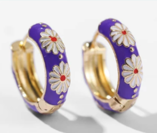 ER945 Flower Hoops Daisy Gold/Purple