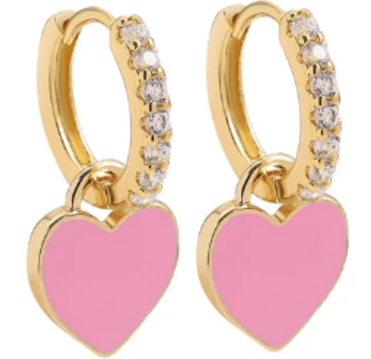 ER947 Heart Hoops Gold/Pink