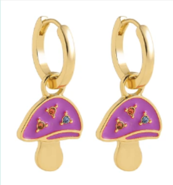 ER953 Mushroom Hoops Gold/Purple