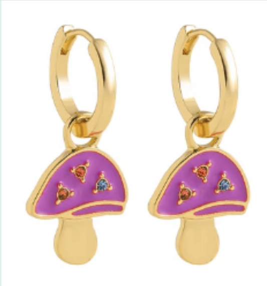 ER953 Mushroom Hoops Gold/Purple