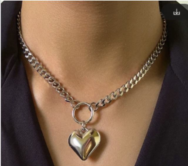 LNK377 Big Silver Heart Chain