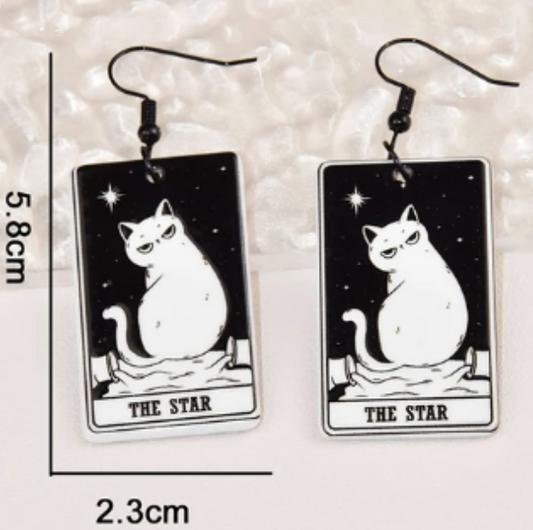 ER926 Cat Tarot Earrings - The Star