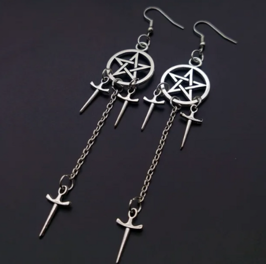 ER868 Pentacle & 3 Daggers Earrings