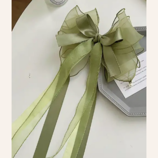 ACCS76 Hair Clip Mesh Bow Olive Green