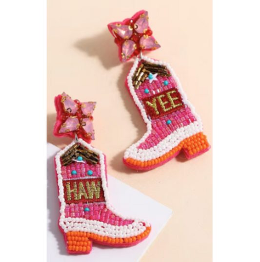 ER960 Beaded Earrings Cowboy Boots Yee Haw