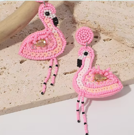 ER965 Beaded Earrings Flamingo