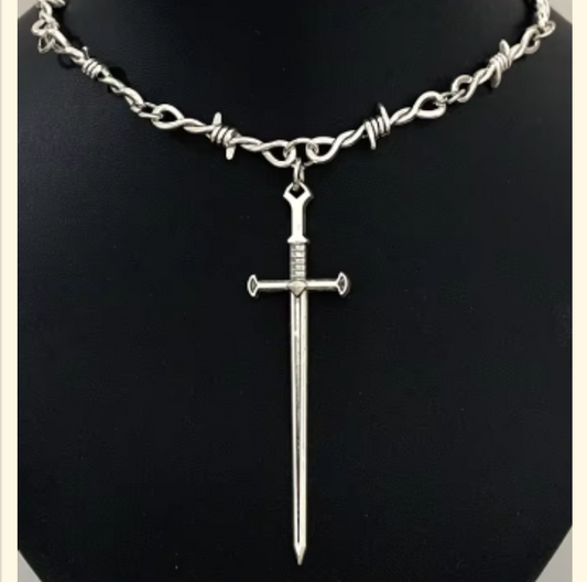 LNK378 Barbed Wire Sword Necklace