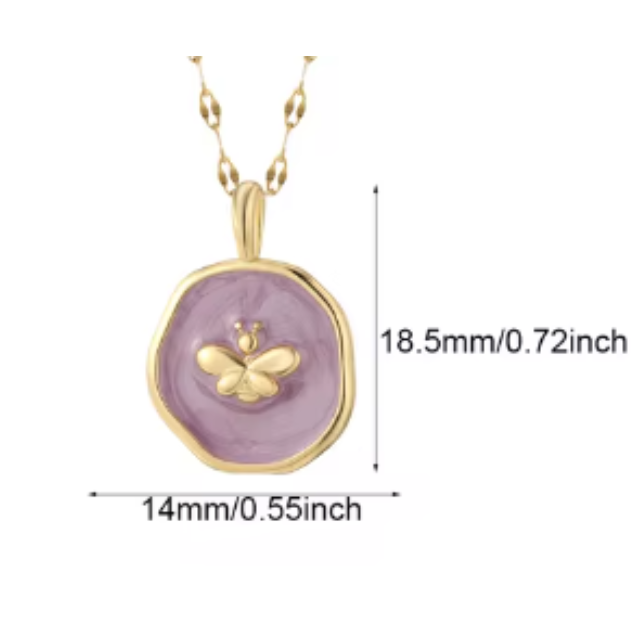 LNK437 Butterfly Necklace Gold/Lilac