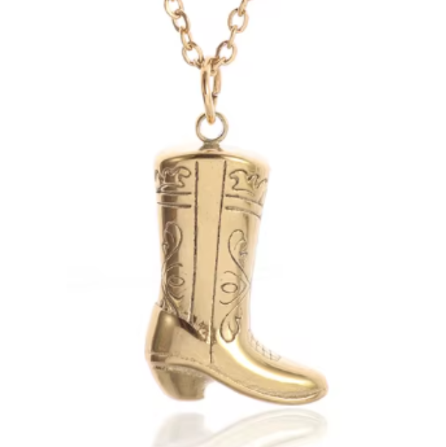 LNK439 Cowboy Boot Necklace Gold