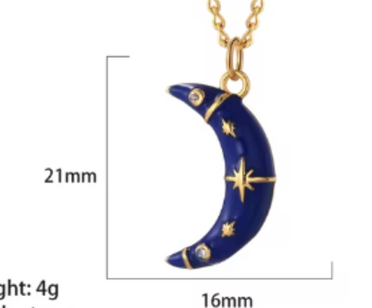 LNK438 Crescent Moon Necklace Gold/Dark Blue