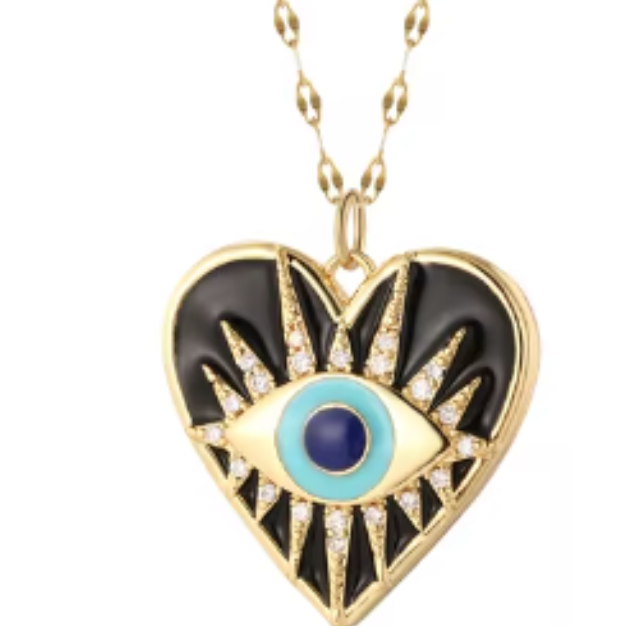 LNK431 Heart Eye Necklace Black/Gold