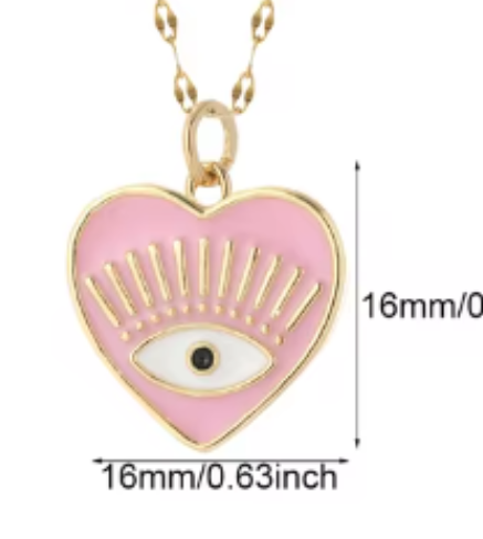 LNK434 Heart Eye Necklace Pink/Gold