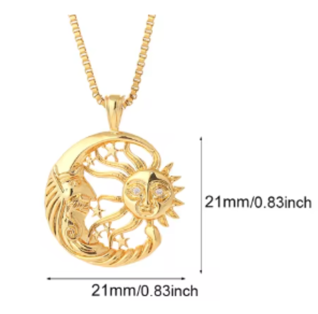 LNK429 Sun & Moon Faces Necklace Gold