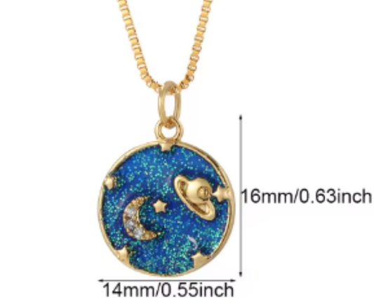 LNK427 Round Planet Necklace Gold/Blue