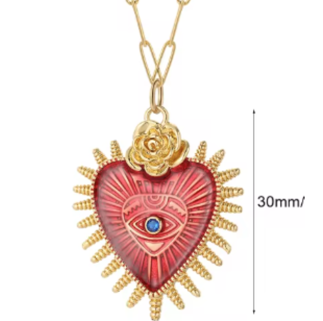 LNK435 Sacred Heart Necklace Gold/Red