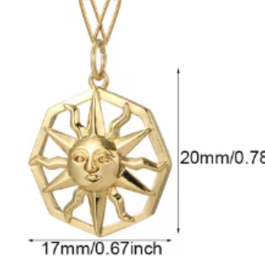 LNK426 Sun Face Necklace Octagon Gold