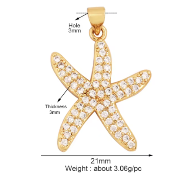 LNK459 Diamante Starfish Necklace Gold