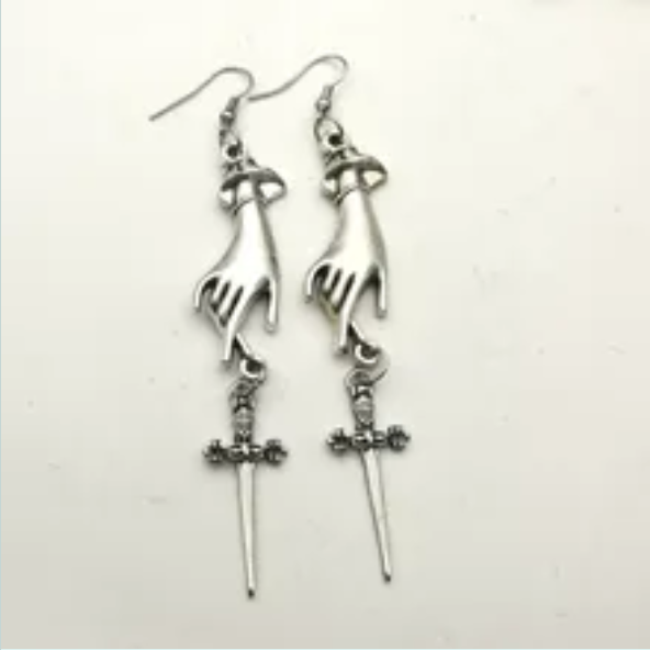 ER347 Hand & Sword Earrings