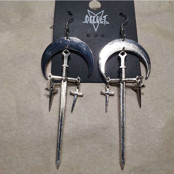 ER415 Moon, Sword & Daggers Earrings