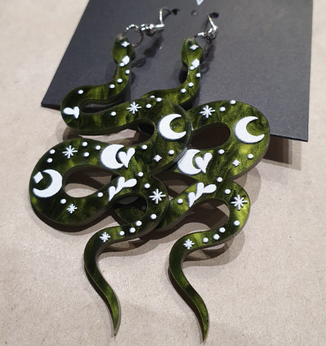 ER444 Acrylic Snake Olive Earrings