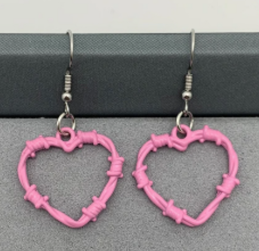 ER859 Barbed Wire Heart Hoops Pink