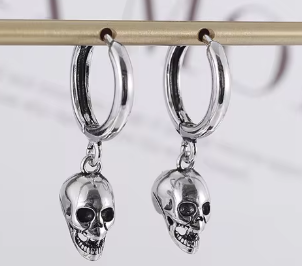 ER1044 Skull Silver Hoops