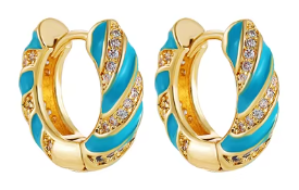 ER992 Diamante Twist Hoops G/Blue