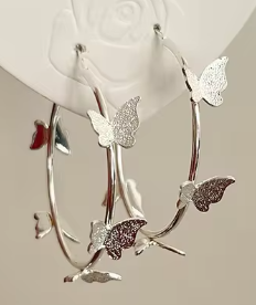 ER1020 Butterfly Hoop Earrings Silver