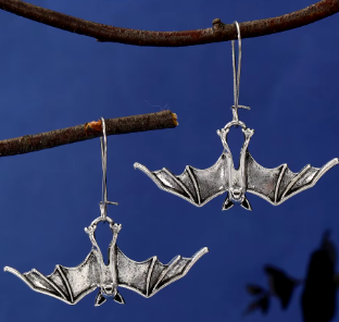 ER1089 Silver Hanging Bat Earrings