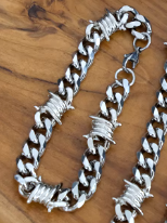 LBRC81 Cuban Barbed Silver Bracelet