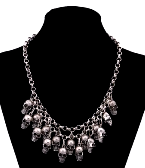 LNK549 Multi Skull Silver Necklace