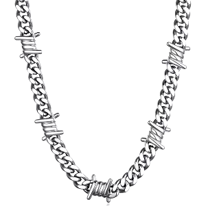 LNK551 Barbed Cuban Silver Chain