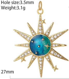 LNK556 Gold Blue Star Charm