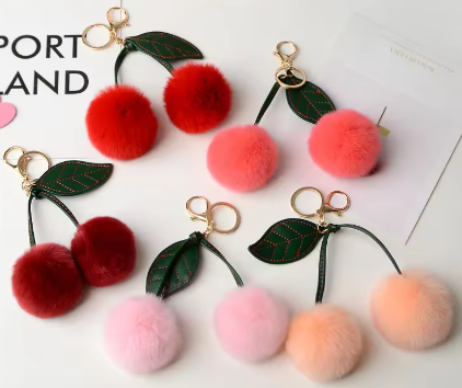 KR129 Fluffy Cherry Bag Charm - Extreme Largeness Wholesale