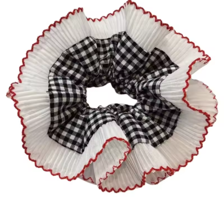 ACCS225 Black Ginhgam Red Trim Scrunchie - Extreme Largeness Wholesale