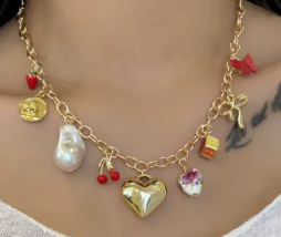 LNK600 Gold Heart Charm Necklace - Extreme Largeness Wholesale