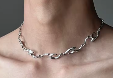 LNK602 Silver Flame Choker - Extreme Largeness Wholesale