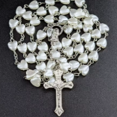 LNK635	Heart Beads Rosary White - Extreme Largeness Wholesale