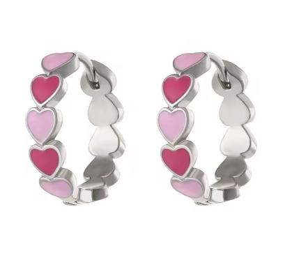 ER1242 Pink Heart Hoops