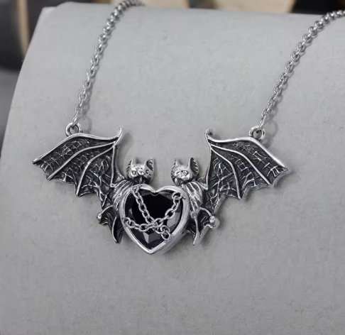 LNK674 Bat Wings Heart Necklace