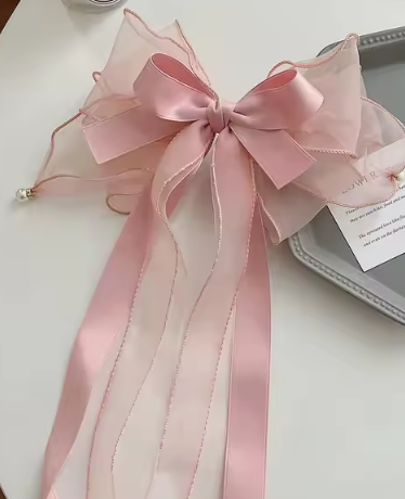 ACCS146 Hair Clip Mesh Bow Pink