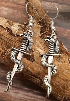 ER435 Snake On A Sword Earrings