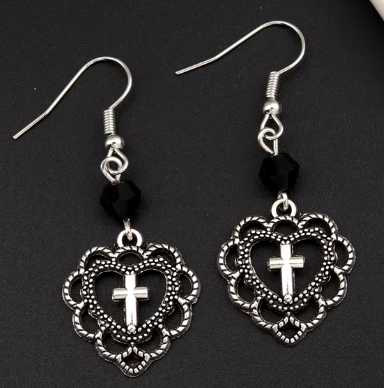 ER602 Heart Cross Earrings